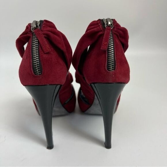 Aperlai Paris Womens burgundy black Cutout Peep Toe Heeled Platform Sandals 38 - Picture 4 of 11